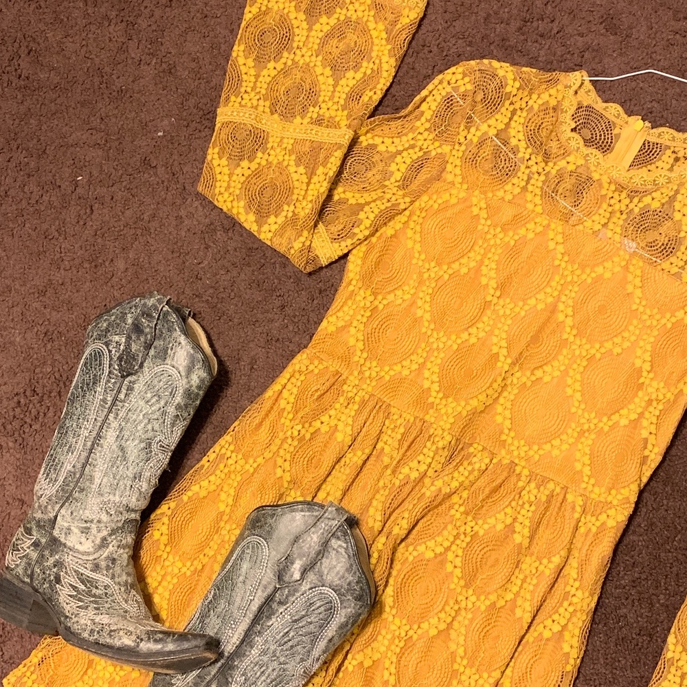 Bell Sleeve Mustard Lace Dress NWT